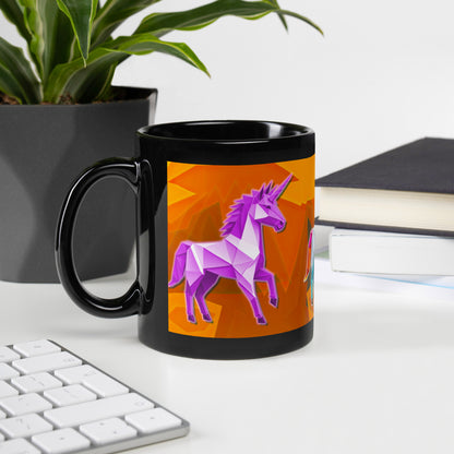 Schwarze glänzende Tasse - Origami-Einhorn