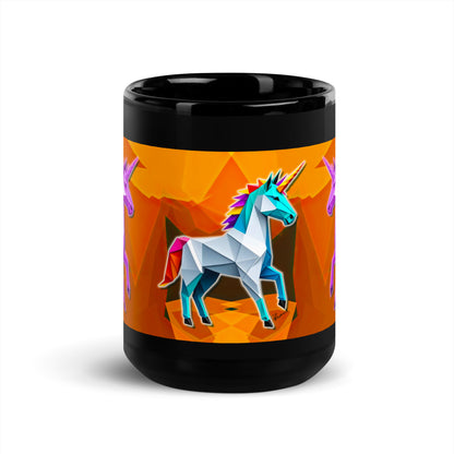 Schwarze glänzende Tasse - Origami-Einhorn