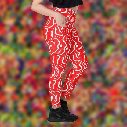 Leggings mit Taschen - Weiß auf Rot