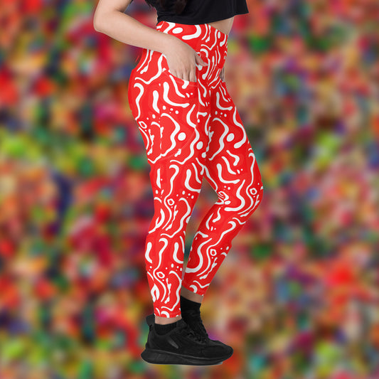 Leggings mit Taschen - Weiß auf Rot