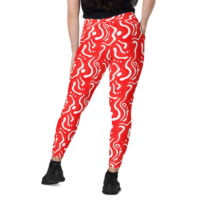 Leggings mit Taschen - Weiß auf Rot