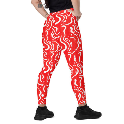 Leggings mit Taschen - Weiß auf Rot