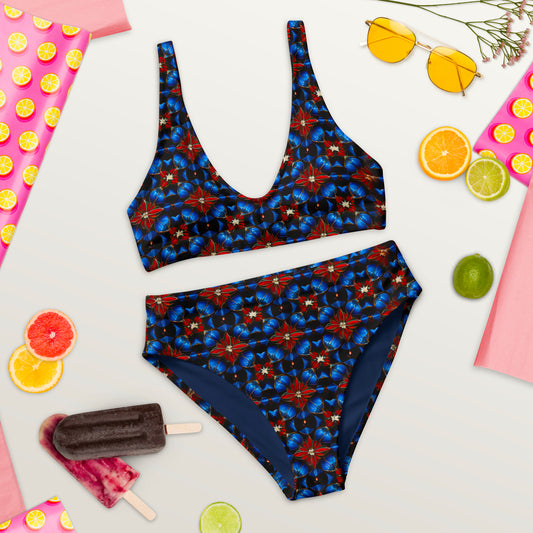 High Waist Bikini - Rot Blau Schwarz