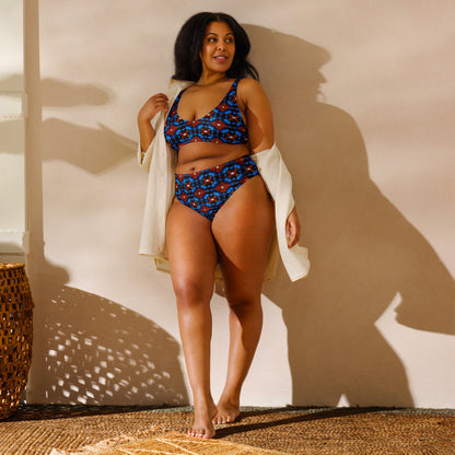 High Waist Bikini - Rot Blau Schwarz