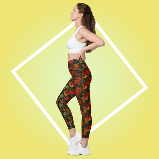 Leggings mit Taschen - Rotes Paisley