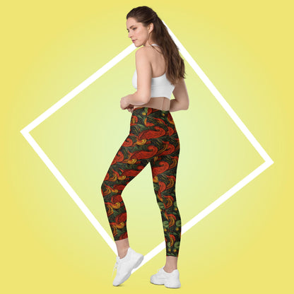 Leggings mit Taschen - Rotes Paisley