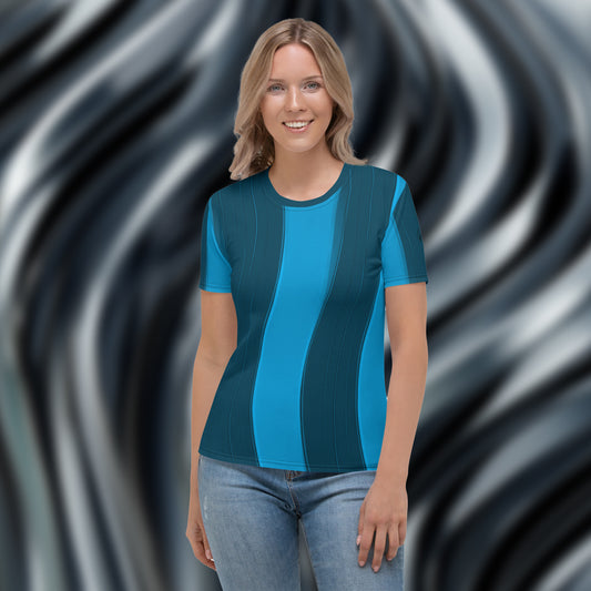 AllOver-Damen-T-Shirt - breite Streifen-Blau