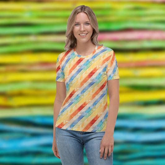 AllOver-Damen-T-Shirt - bunte Baststreifen