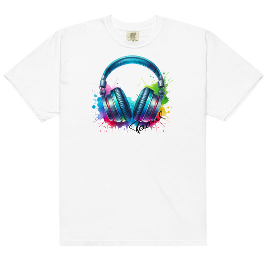 Schweres textilgefärbtes Unisex-T-Shirt - Headphones