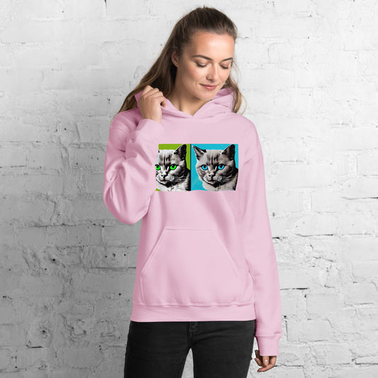 Damen-Kapuzenpullover - Katzenduo bunt
