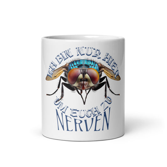 Weiße, glänzende Tasse - Nur zum Nerven