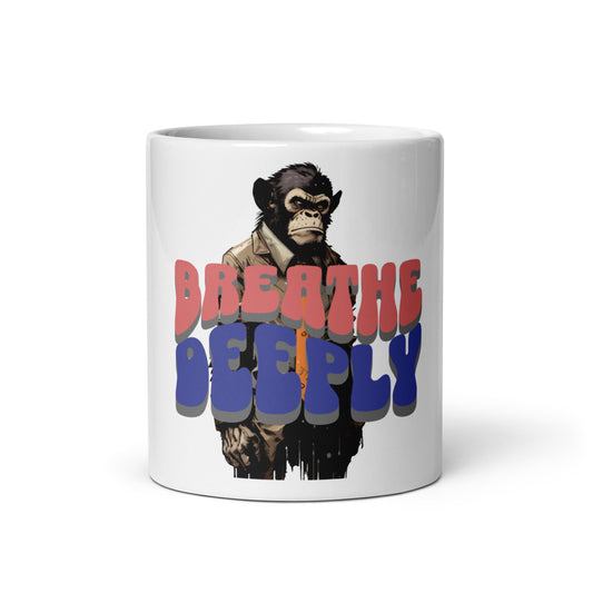 Weiße, glänzende Tasse - Breathe Deeply