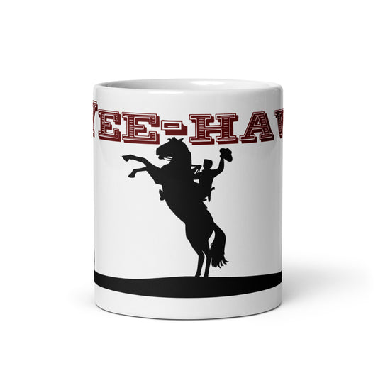 Weiße, glänzende Tasse - Yee-Haw