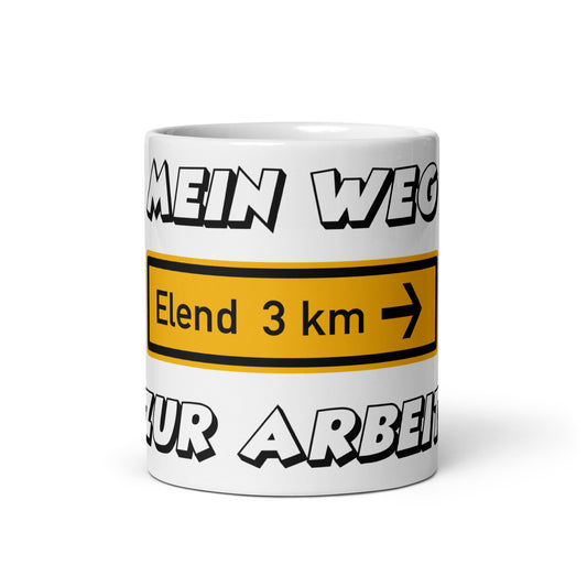 Weiße, glänzende Tasse - Weg zur Arbeit-T