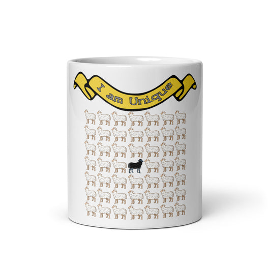 Weiße, glänzende Tasse - schware Schaf