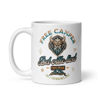 Weiße, glänzende Tasse - Free Camper