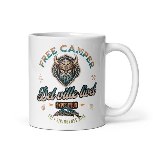 Weiße, glänzende Tasse - Free Camper