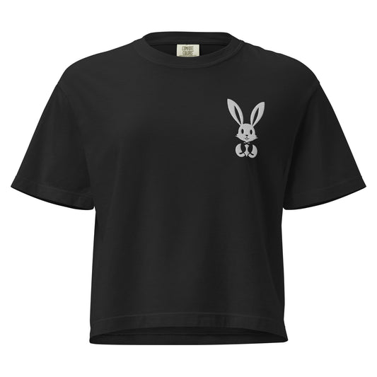 Schweres Damen T-Shirt im Boxy-Schnitt - gesticktes Bunny-Logo