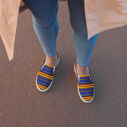 Damen-Canvas-Slipper - Gelb-Blaue Streifen