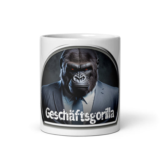 Weiße, glänzende Tasse - Geschäftsgorilla